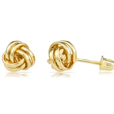14K Real Solid Gold Shiny Polished Love Knot Sleeper Stud Earrings Screwback 7MM