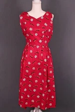 VTG Womens 50s Novelty Red Apple Print Wrap Dress Sz M 1950s Don-About Nelly Don