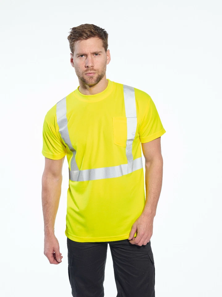 Portwest S190 Hi-Vis Reflective Safety Crew Neck T-Shirt with Chest Pocket ANSI - Image 4 of 4