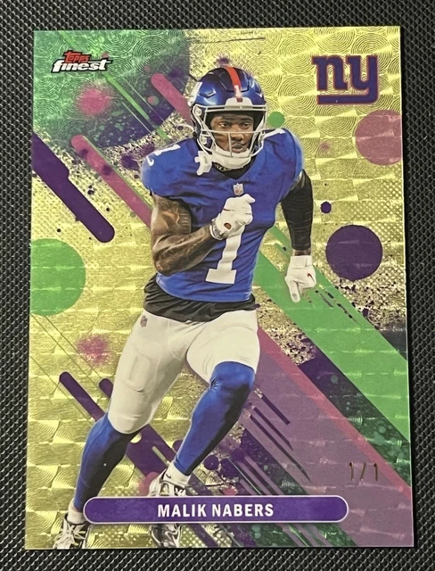 2025 Topps Finest Football Malik Nabers Gold Vinyl Superfractor 1/1 Jersey Match
