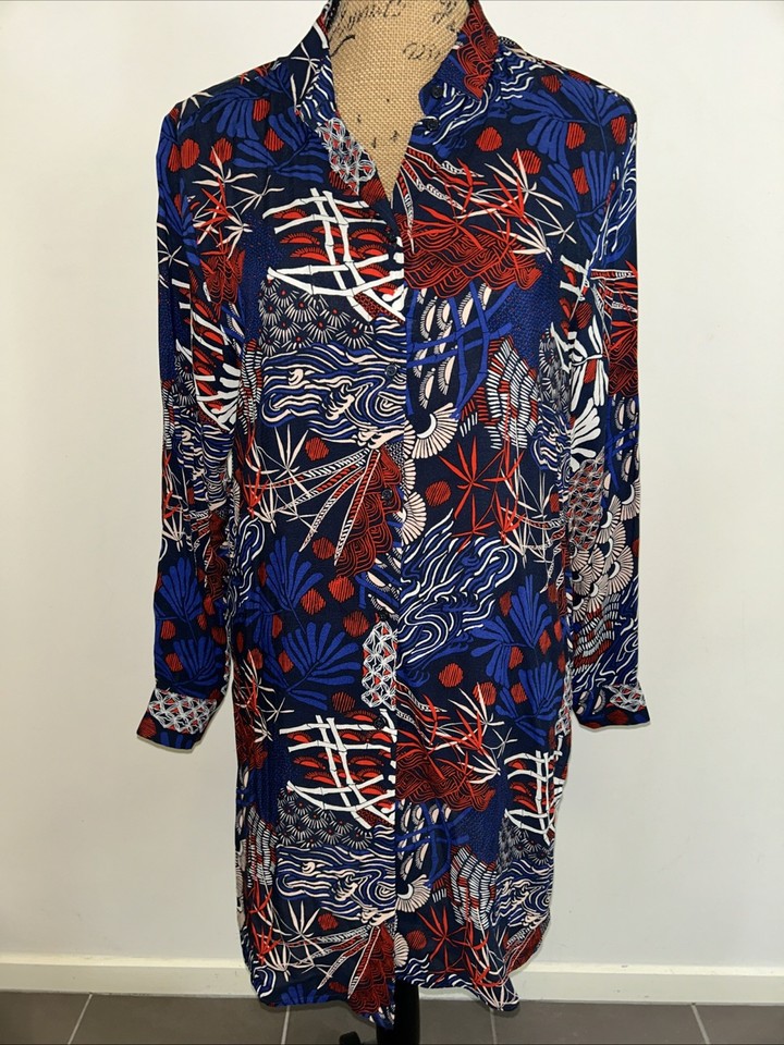 H&M Womens Shirt Dress Buttons Long Sleeve Side Slits Viscose Collar VGC