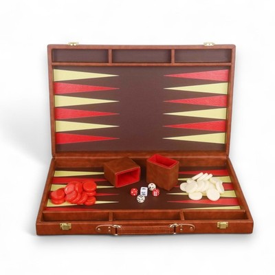 18-Zoll-Backgammon-Set aus cognacbraunem Kunstleder   Reisebrettspiel im Aktenta