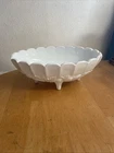 Vintage Indiana Milk Glass Large Footed Oval Embossed Fruit Bowl