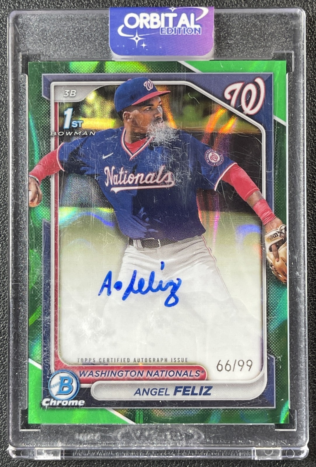 ANGEL FELIZ 2024 BOWMAN CHROME #CPA-AF PROSPECT GREEN LAVA REFRACTOR AUTO 66/99