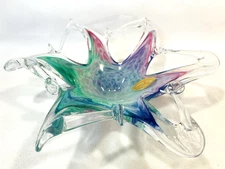 MADE IN ITALY Handblown Art Glass Glass Candy Dish Beautiful 6 Point Star 