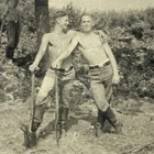 Vintage Snapshot Photo Shirtless German Soldiers Men Arm In Arm Outdoors WW2 Era