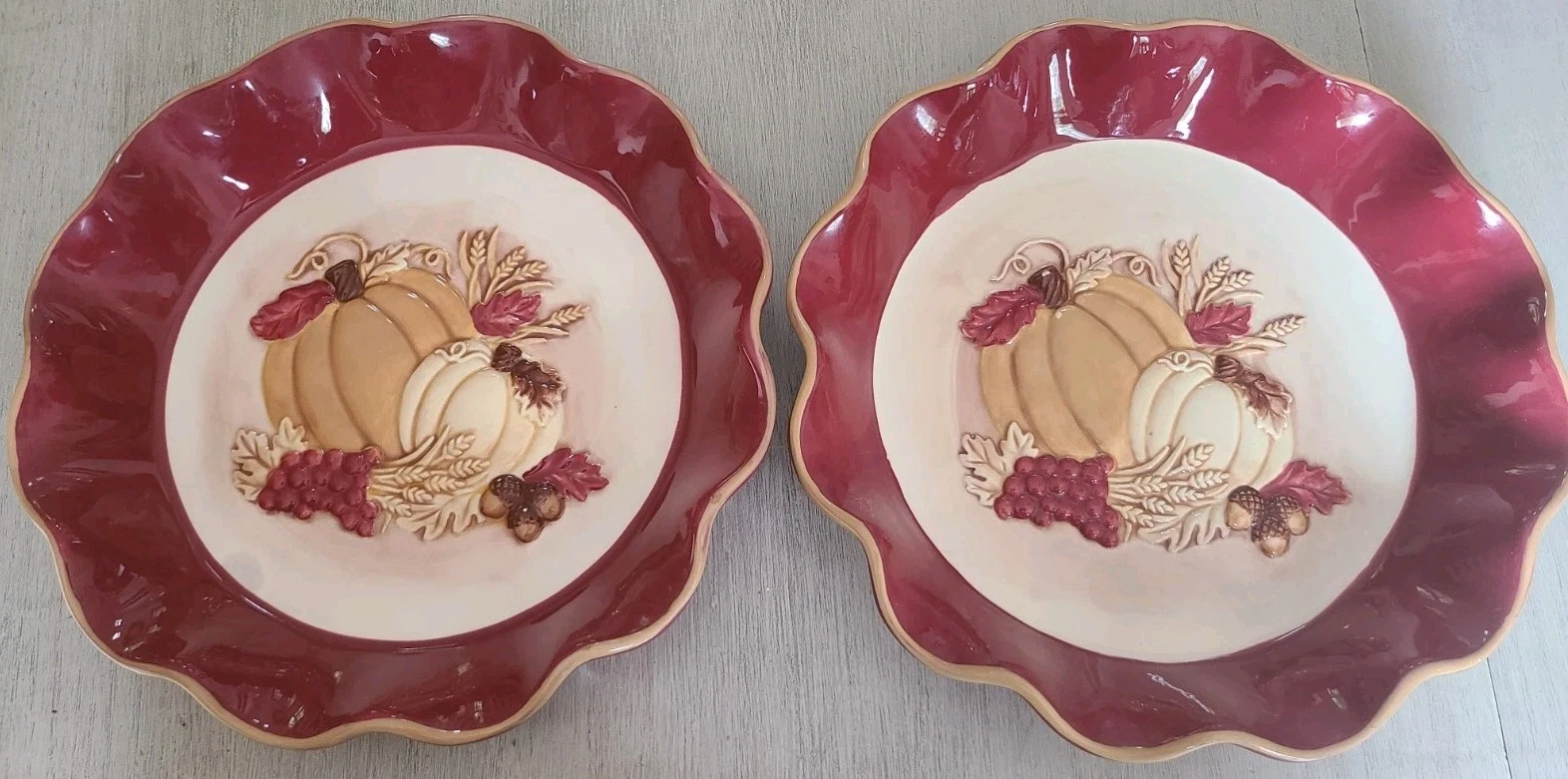 2 Grasslands Road Pie Plates Dish Country Fall Nature Leaves Wheat