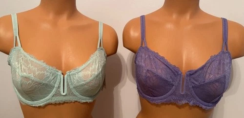 NWT Auden Lot of 2 Sheer Lace Unlined Under Wire Bras  Green Purple Size 34D