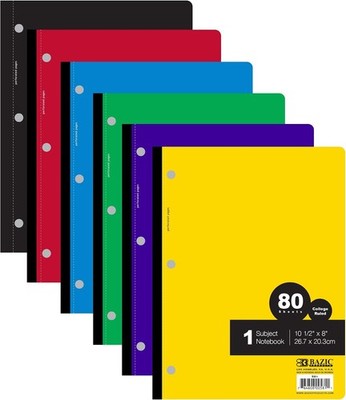 BAZIC Products C/R 80 Count 1-Subject Wireless Notebook, for School Notes