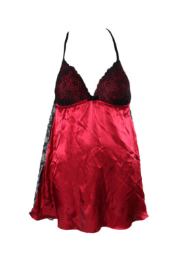 Linea Donatella Rot Schwarz Satin und Spitze Babydoll S