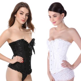 Women Boned Corset Bustier Overbust Lace Up Burlesque Top Waist Cincher Lingerie