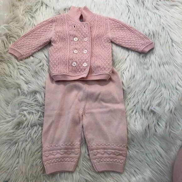 Chant De Joie Baby Girls’ Size 6-9/ 9-12 Months Sweater Set Light Pink Textured - Image 2 of 4
