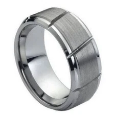 Tungsten Ring Band Multiple Diagonal Grooves Brushed For Men & Women