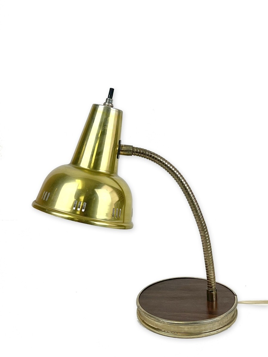 Vintage Flexible Goose Neck Gold Brass Tone Desk Table Lamp Dark