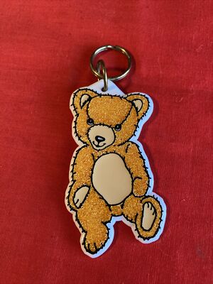 Vintage Fantastic Plastics Hand Painted Teddy Bear Keychain Made