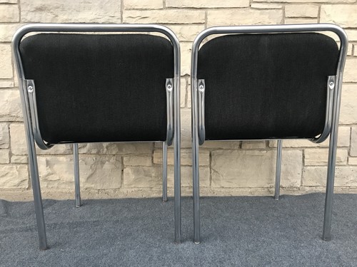 Pair Mid Century Bauhaus Thonet Style Charlotte Company Chrome Tube Stack Chairs - Picture 4 of 11