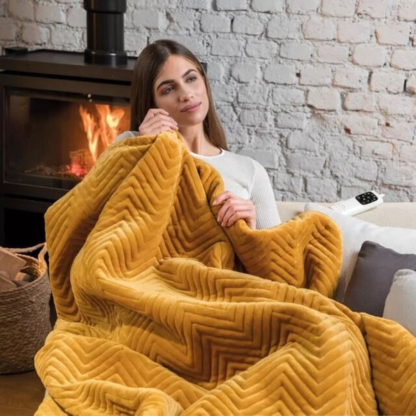Dreamland Relaxwell Luxury Heated Electric Throw Mustard (16820B) for