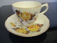 Vintage Marlborough English Bone China Yellow Rose Gold Gilt Cup Saucer C&S!