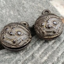 1×Antique Collection Kirin Lion Tiger Head Bronze Bell and Horse Bell Pendant
