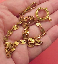 Vintage Fancy Brass Textured Arts Crafts Link Mans Pocket Watch Chain 14 inch 