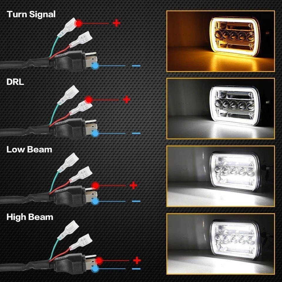 For Nissan Pickup 240SX D21 NX 2PCS 7x6" LED Headlights DRL Signal High/Low Beam - Image 2 of 4