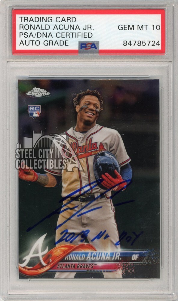 Ronald Acuna Jr 2018 Topps Chrome Update "2018 NL ROY" RC Auto #HMT25 PSA/DNA 10