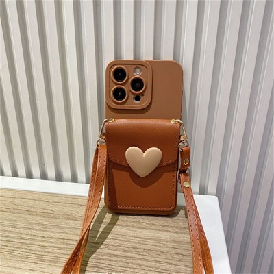 For Xiaomi Redmi Case Case Crossbody Cute 3D Heart Wallet Bag Phone Cover +Strap