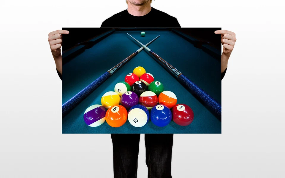 Mesa de billar con bolas y tacos arte pared - PÓSTER 20x30 Foto 2 de 4