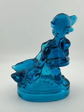 Vintage L.E. Smith Brilliant Blue Glass Figure Girl with Geese 7 in.