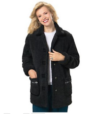 New Nwt Tudor Court Black Berber Fleece Reversible Embroidered Jacket Size Pl