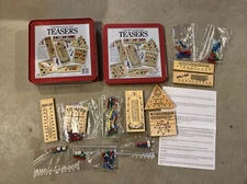 Cardinal Solid Wood Puzzles Brain Teasers Tin Metal Box 7 Varieties 2004