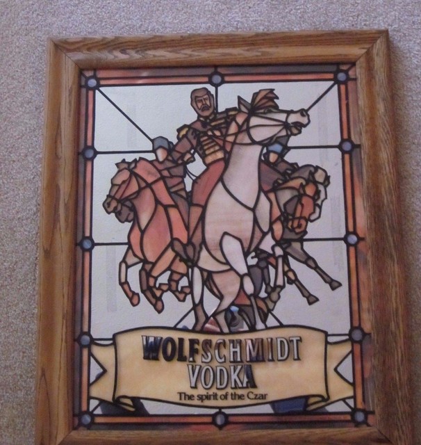 Wolfschmidt Vodka Stained Glass Mirror Advertising 19" x 23" eBay