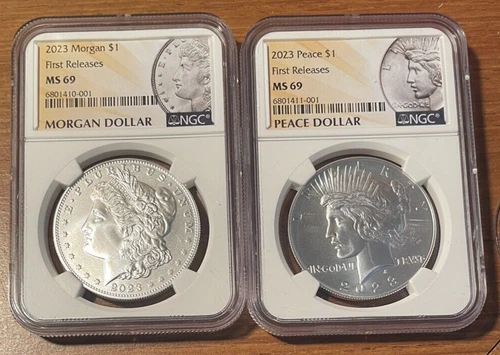 2023 S Morgan and Peace Dollar Two Coin First Releases Set NGC MS 69