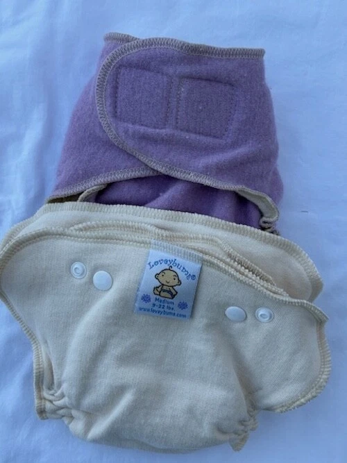 Loveybums Medium LIO Lavender Organ Wool Cover / Snap-in Organic Cotton Diaper.