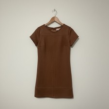 Jude Connally $248 Faux Suede Shift Dress Brown Minimalist Short Sleeve Sz S