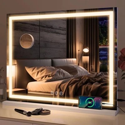 PULUOMIS 80x60cm Hollywood Schminkspiegel mit LED Beleuchtung Kosmetikspiegel Dimmbar