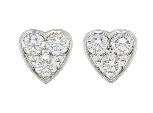 Cartier Diamond 18 Karat White Gold Contemporary Heart Love Stud Earrings - Picture 1 of 5