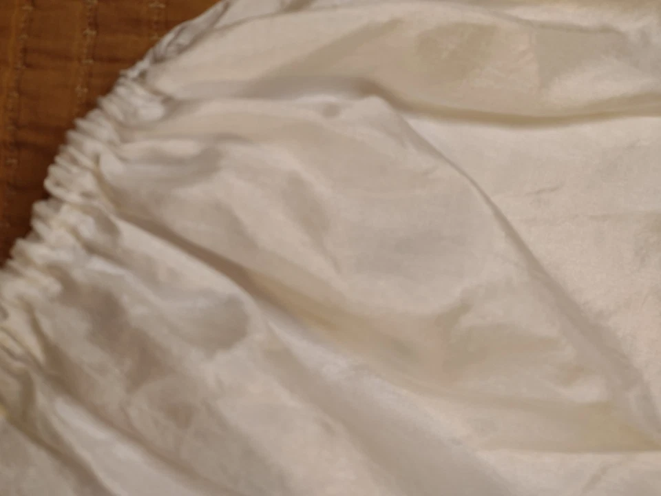 Pantalones de salón harén globo satinado blanco grandes prendas de alabanza cintura elástica Foto 4 de 4