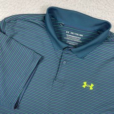 Under Armour Performance Polo Mens XXL Teal Striped Short Sleeve Golf Shirt