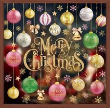 9 Sheets Merry Christmas Window Cling Stickers Watercolor Xmas Ball Ornament ...