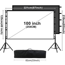 100 Inch Outdoor Projector Screen with Stand 4K HD Black Backing Portable