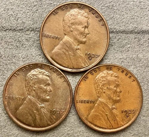 1937-p 1937-D 1937-S  Lincoln Wheat Cents - [AU] About Uncirculated ~ B676