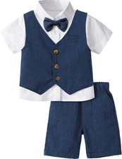 Baby Suit Boy, Wedding Christening Short Sleeve Clothes, Navy, 45 Years, 120