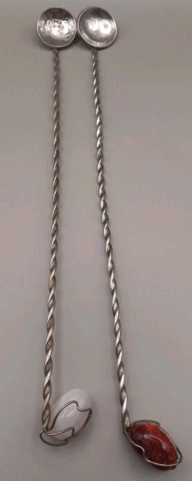 2 cucharas vintage para monedas de 400 Reis Brasil plata con cuarzo rosa y cornalina Foto 2 de 4