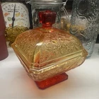 Vintage Jeanette Amberina Square Covered Dish Decorative Glossy Lid