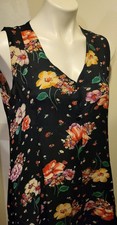 Vintage Sleeveless Rayon A-Line Dress Midi Size S Floral