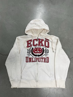 Vintage Y2K Ecko Unltd Logo Full Zip Jacket Hoodie VTG Mens Size M White Red