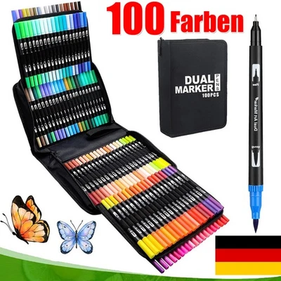 100 Farben Filzstifte Set Malstifte Stifte Malen Zeichnen Dual Brush Kinder - Bild 1 von 4