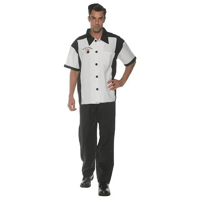 Camisa de Bowling Para Hombre Estilo Años 50 2 Tonos Manga Corta Retro Disfraz Camisa Asso.     Foto 4 de 4