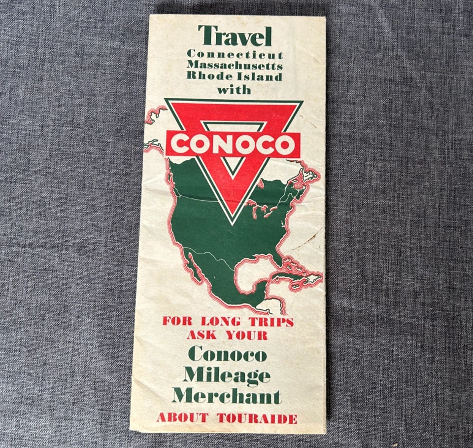 Vintage 1940s-50's Conoco Travel Map CT MA RI NY H.M. Gousha Bright Colors Litho - Image 3 of 4